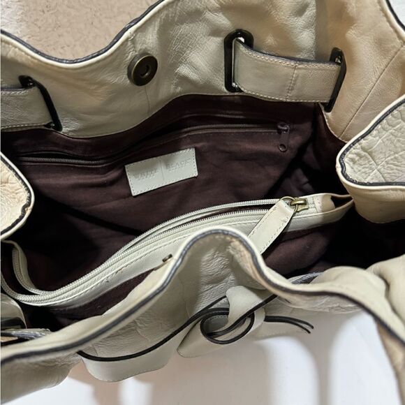 white house black market cream bag belted genuine leather satchel bag - Picture 11 of 14